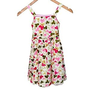 FLORIAN French Floral Cotton Sundress Pink White & Green Summer Dress Tie Waist